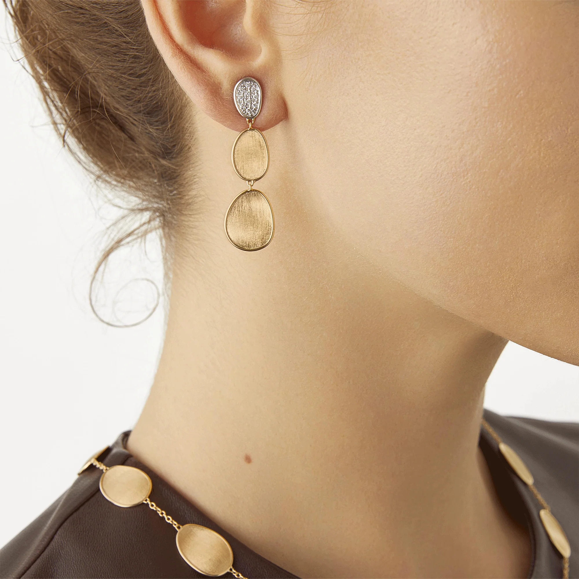 Lunaria 18ct Yellow Gold Pave Diamond Set Drop Earrings - Image 2