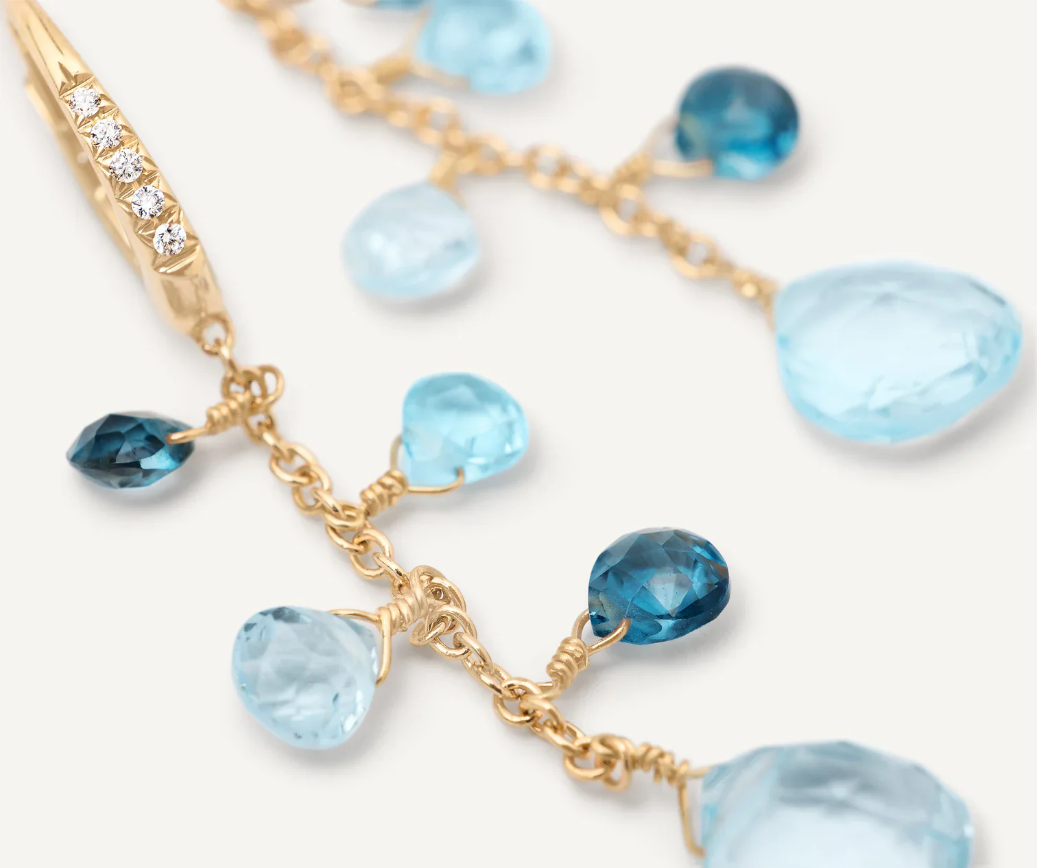 Paradise 18ct Yellow Gold Blue Topaz & Diamond Set Drop Earrings - Image 3