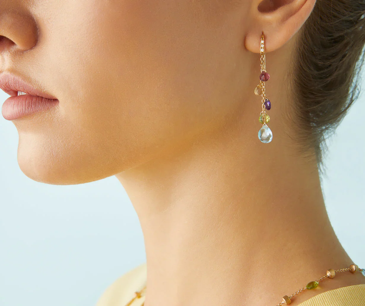 Paradise 18ct Yellow Gold Multicoloured Stone And Diamond Drop Earrings - Image 2