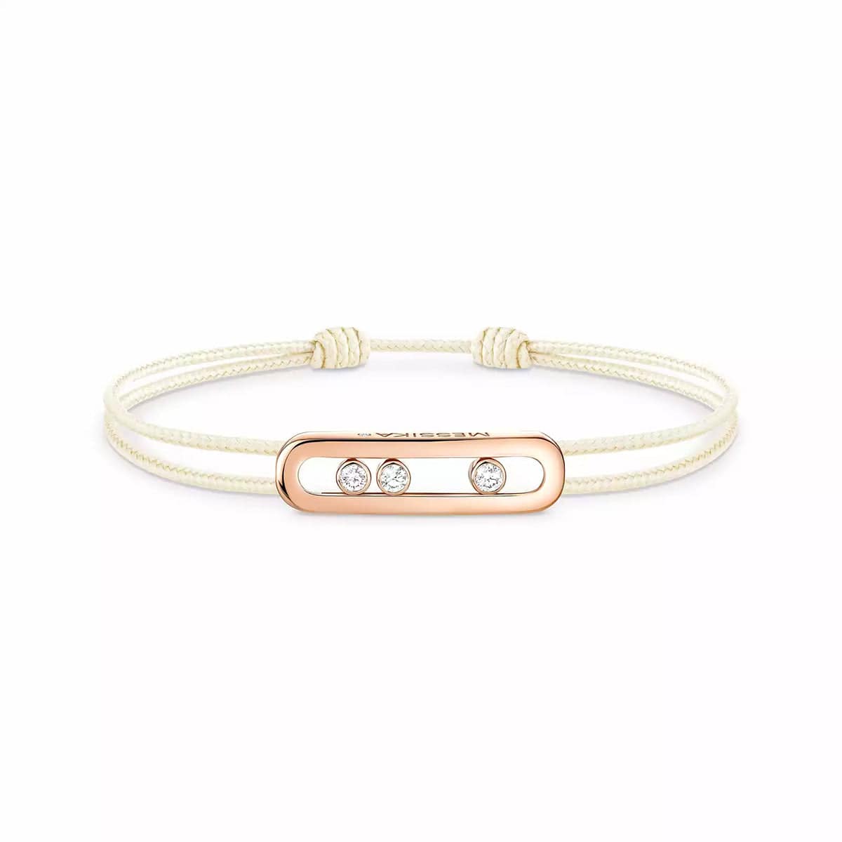 18ct Pink Gold Diamond Set Messika Cares Cream Cord Bracelet - Image 2