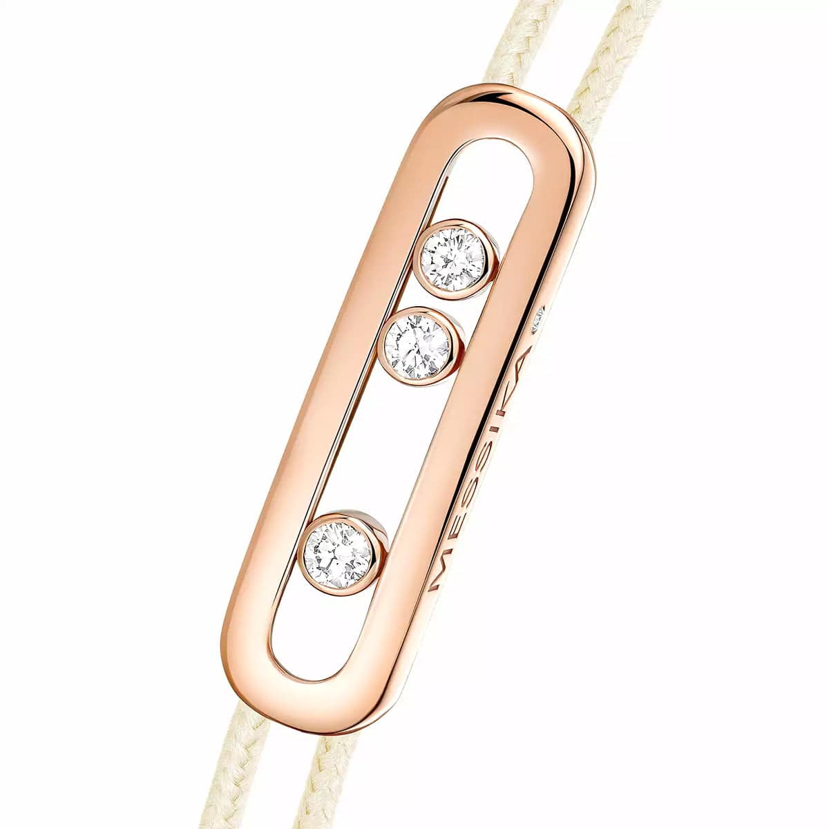 18ct Pink Gold Diamond Set Messika Cares Cream Cord Bracelet - Image 4