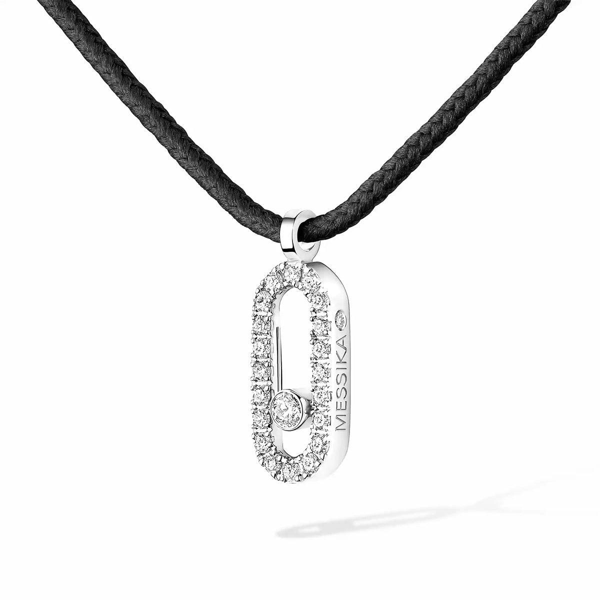 18ct White Gold Diamond Messika Cares Necklace On A Black Cord - Image 2