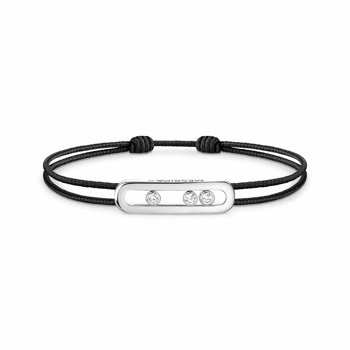 18ct White Gold Diamond Set Messika Cares Black Cord Bracelet - Image 2