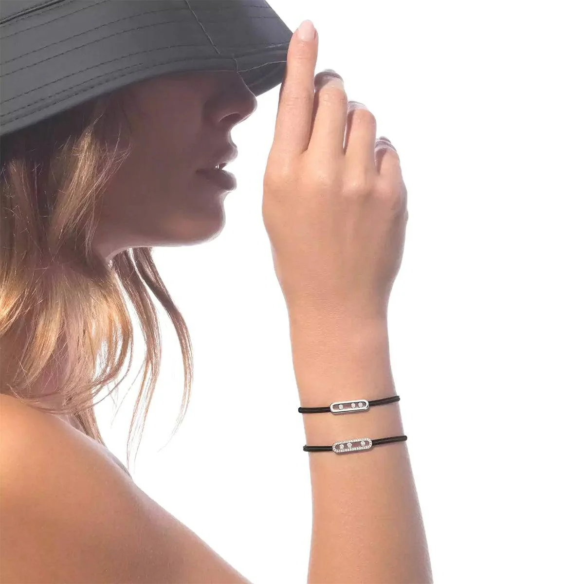 18ct White Gold Diamond Set Messika Cares Black Cord Bracelet - Image 3