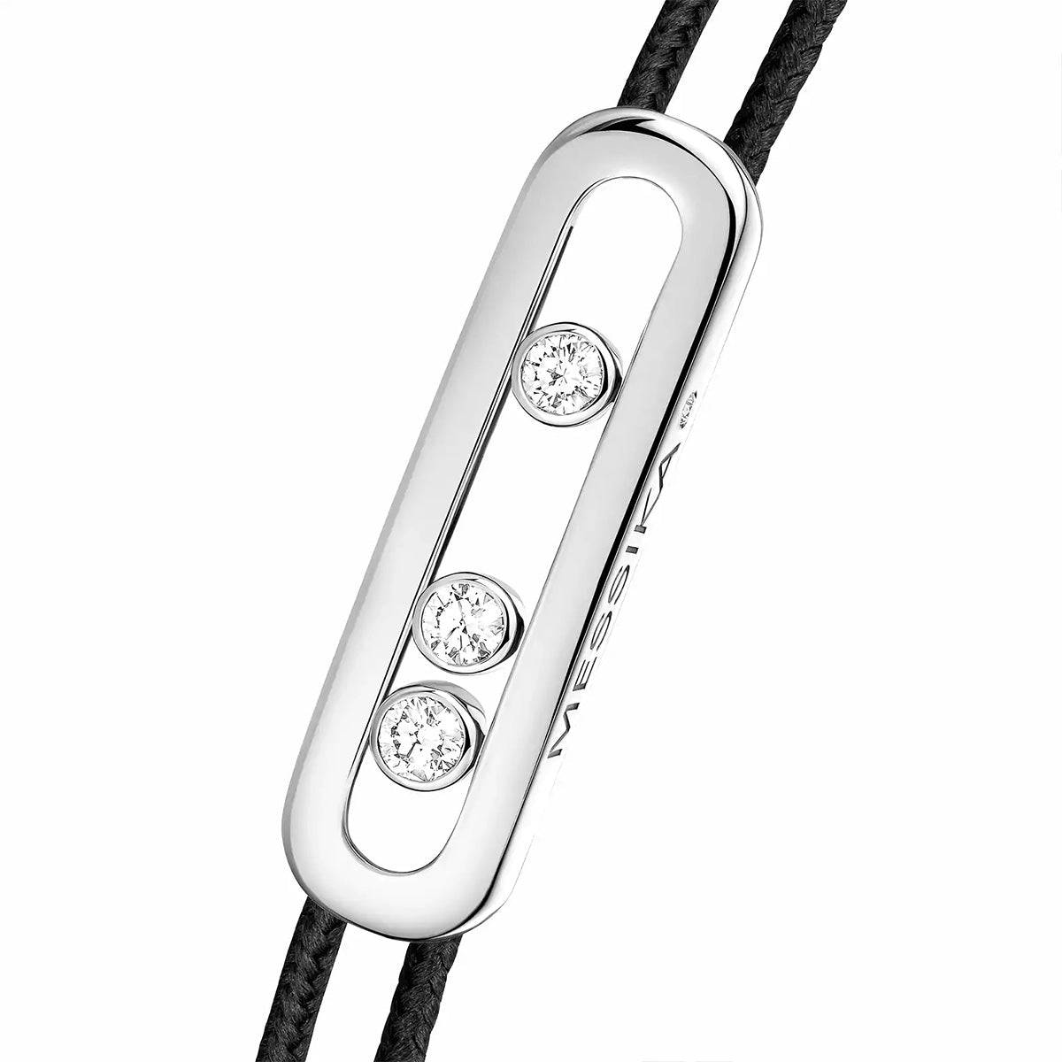 18ct White Gold Diamond Set Messika Cares Black Cord Bracelet - Image 4