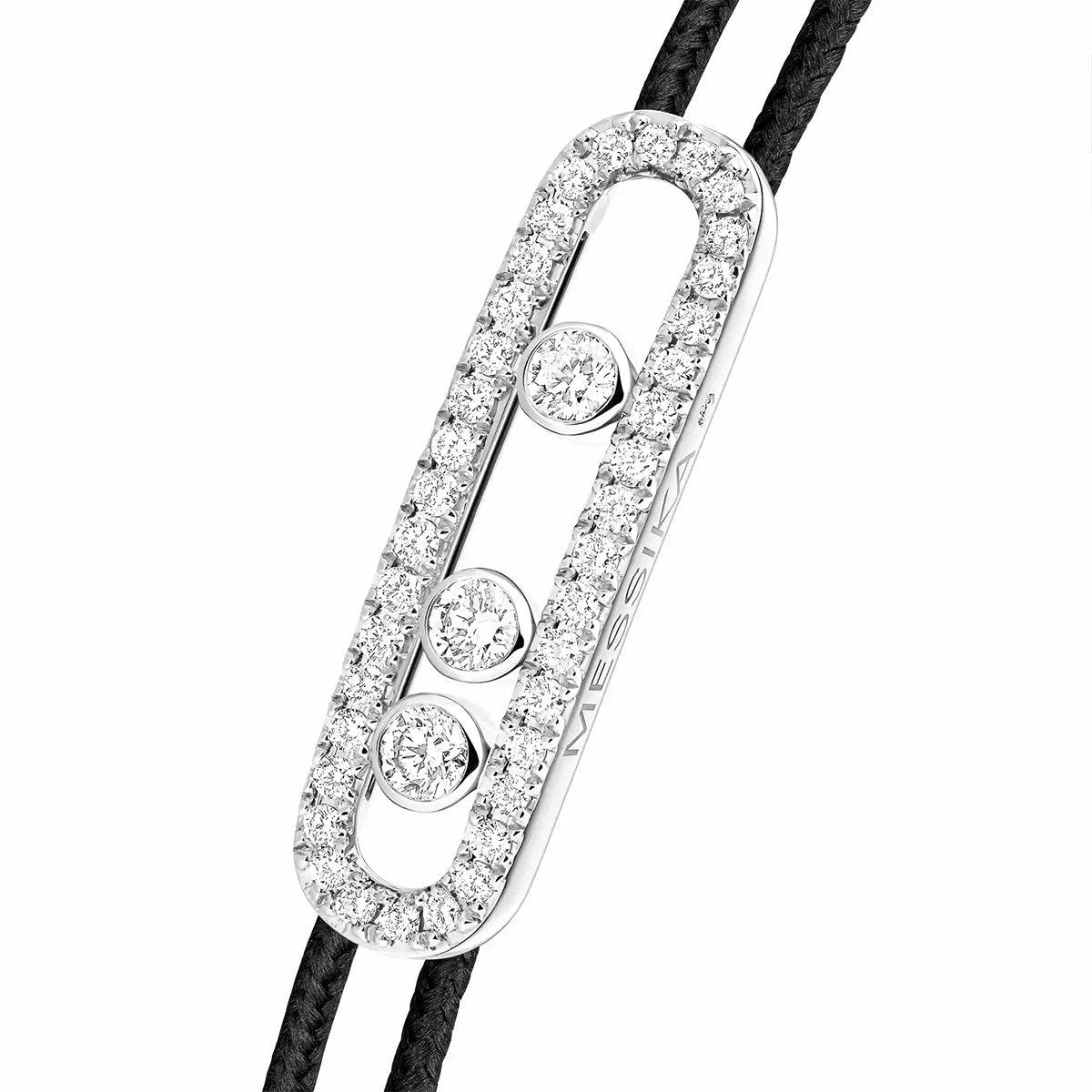 18ct White Gold Pave Diamond Set Messika Cares Black Cord Bracelet - Image 3