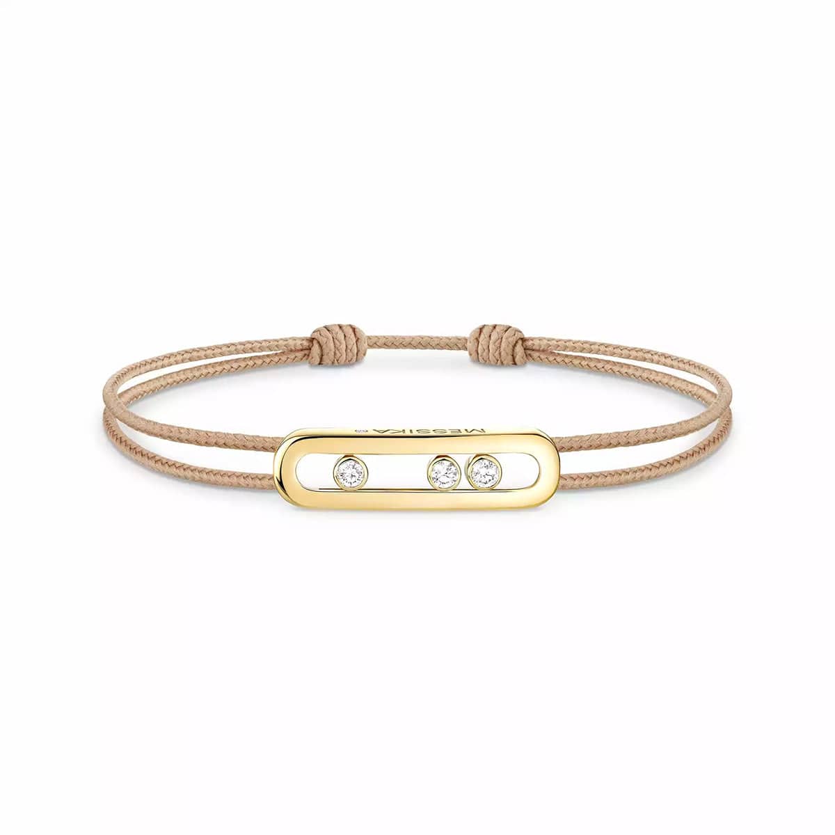 18ct Yellow Gold Diamond Set Messika Cares Beige Cord Bracelet - Image 2