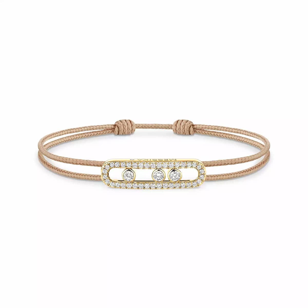 18ct Yellow Gold Pave Diamond Set Messika Cares Beige Cord Bracelet - Image 3