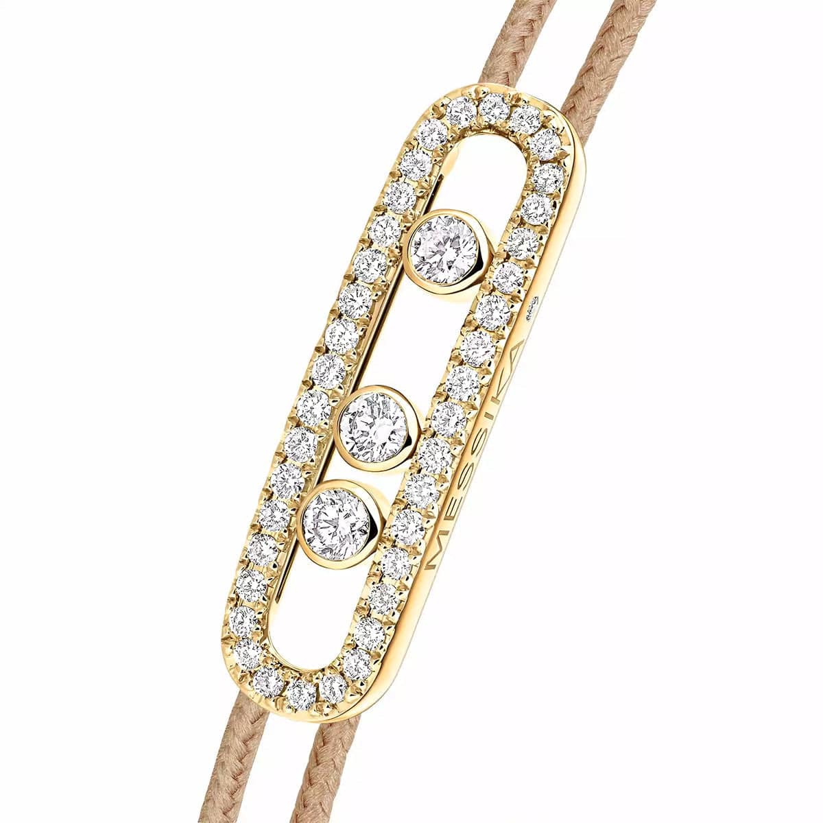 18ct Yellow Gold Pave Diamond Set Messika Cares Beige Cord Bracelet - Image 4
