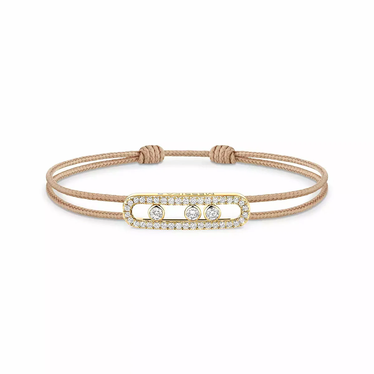 18ct Yellow Gold Pave Diamond Set Messika Cares Beige Cord Bracelet - Image 5