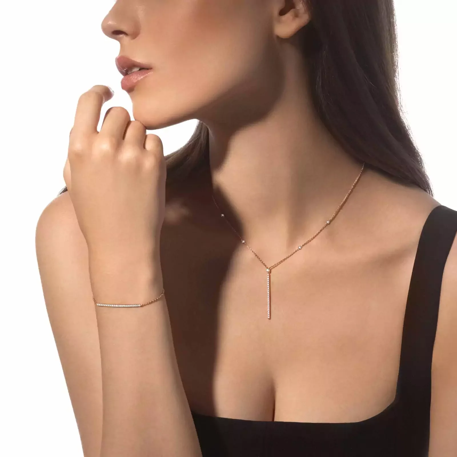 Gatsby 18ct Pink Gold Diamond Bar Necklace - Image 2
