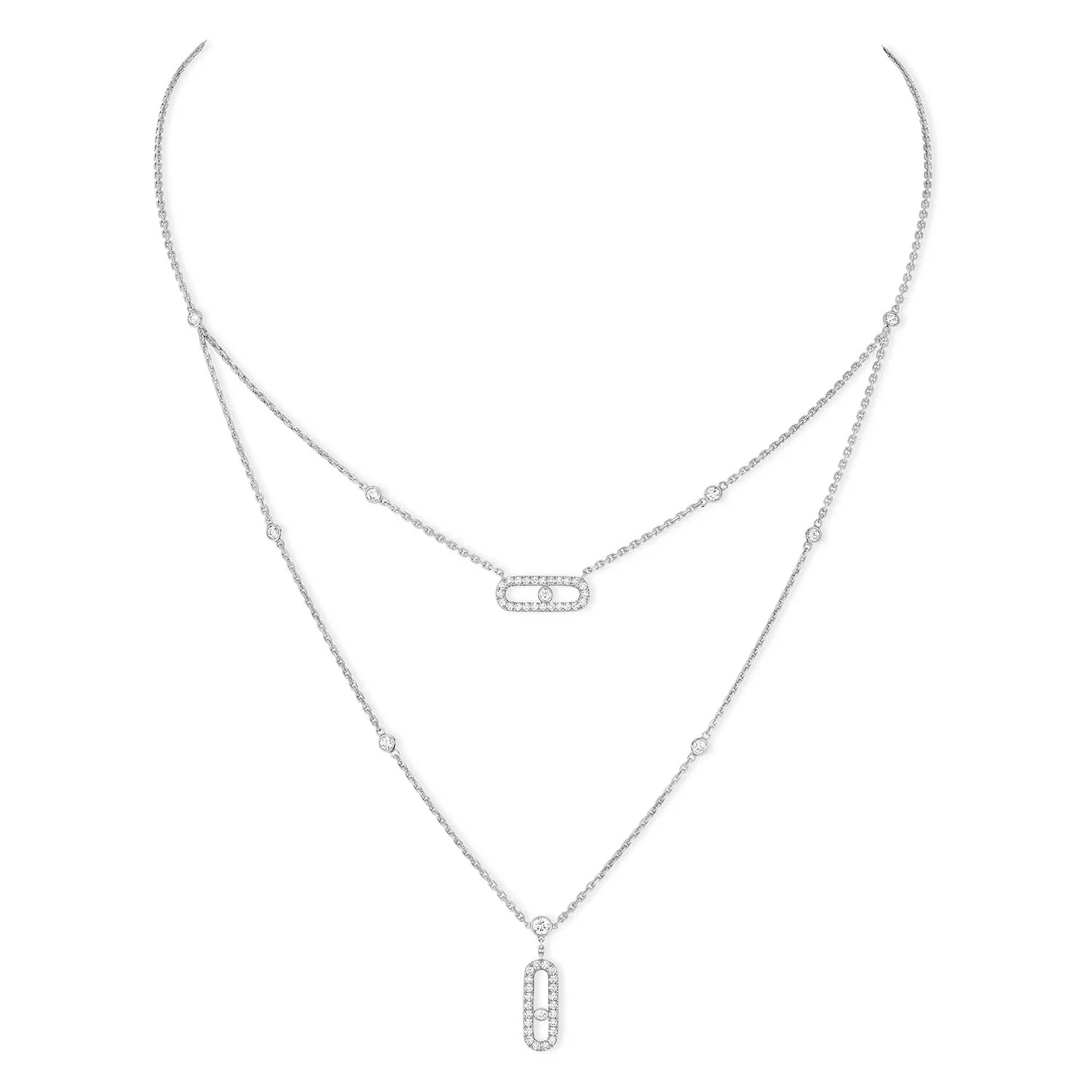 Move Uno Pave Diamond Set 2 Row 18ct White Gold Diamond Necklace - Image 2