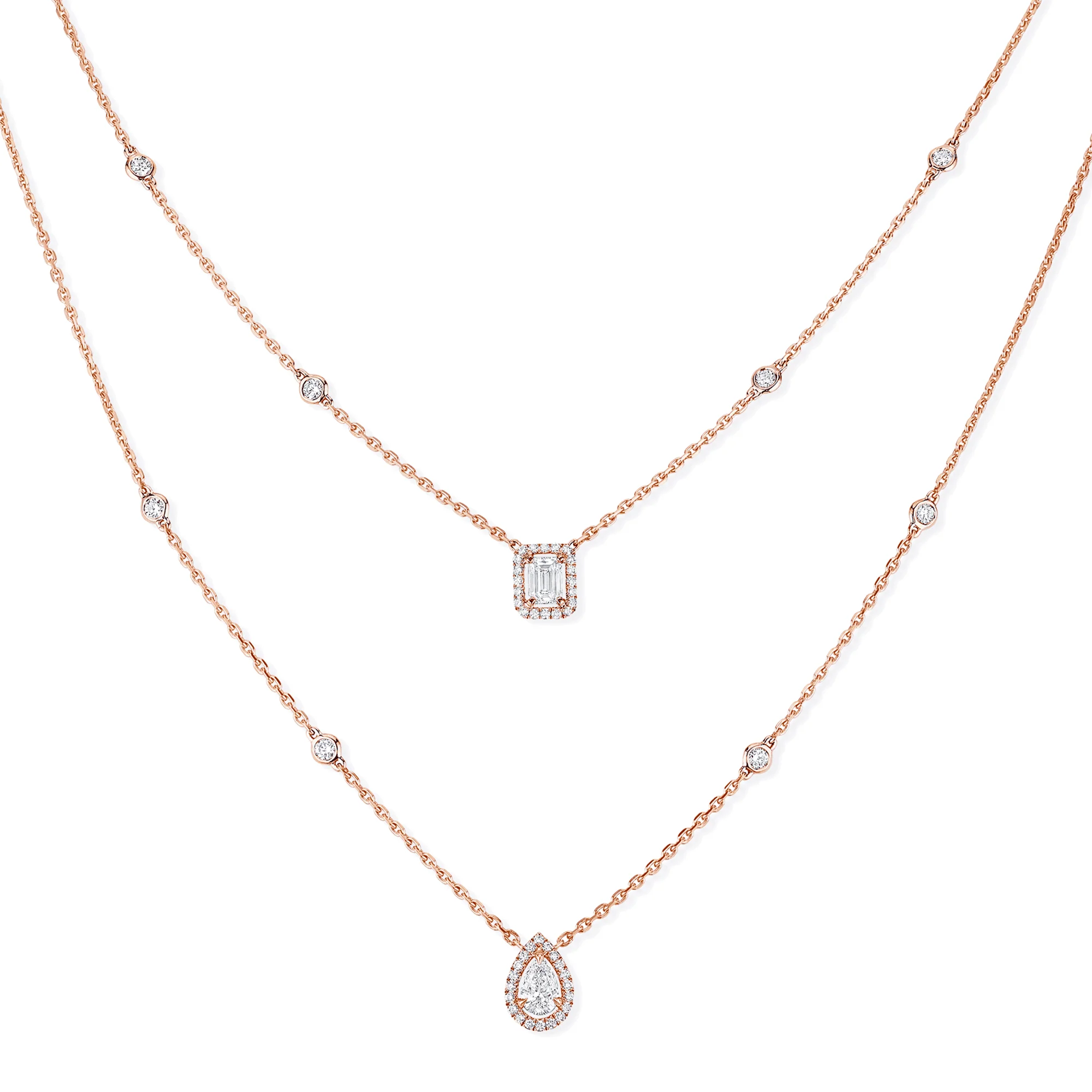 My Twin 2 Rows 18ct Pink Gold Diamond Necklace - Image 2