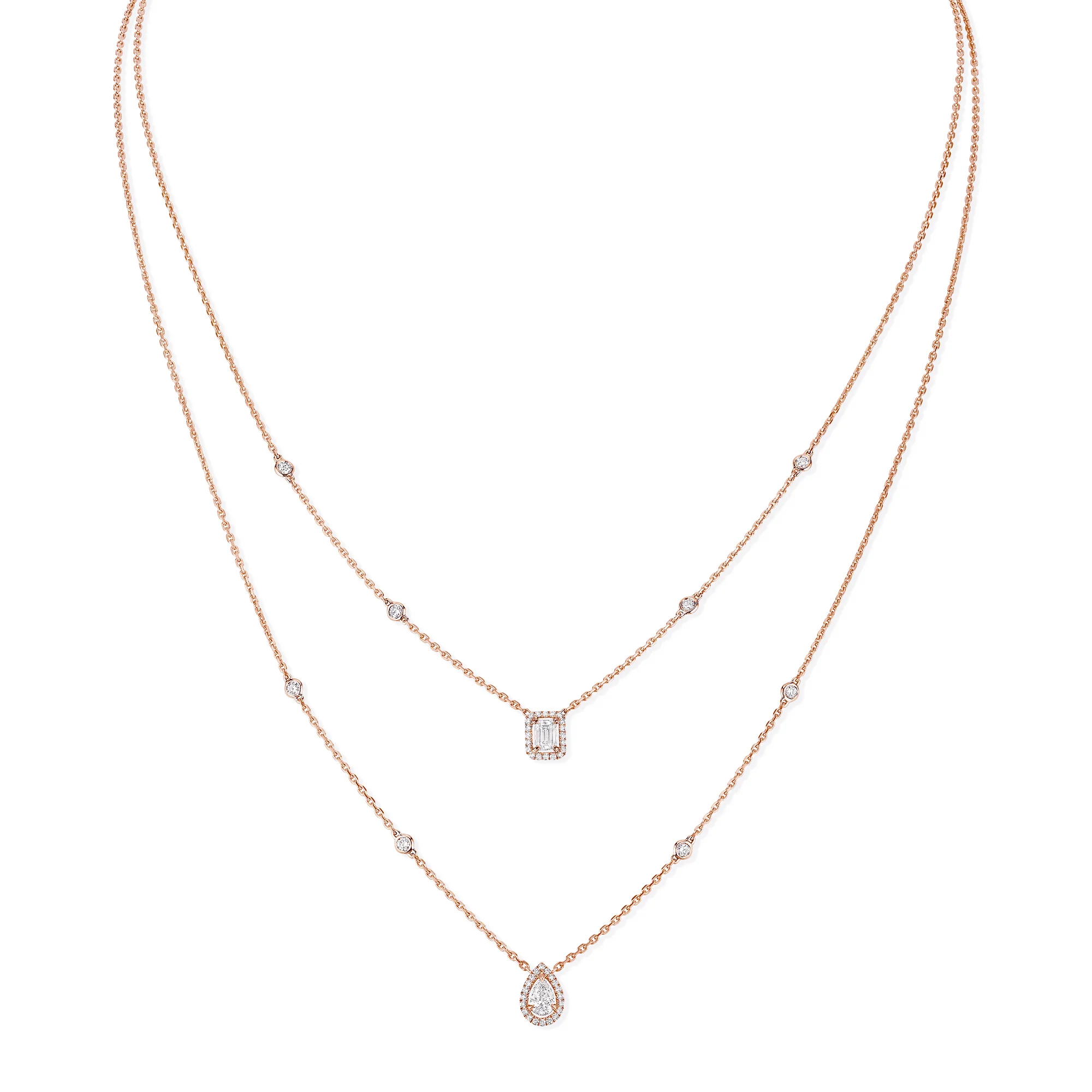 My Twin 2 Rows 18ct Pink Gold Diamond Necklace - Image 5