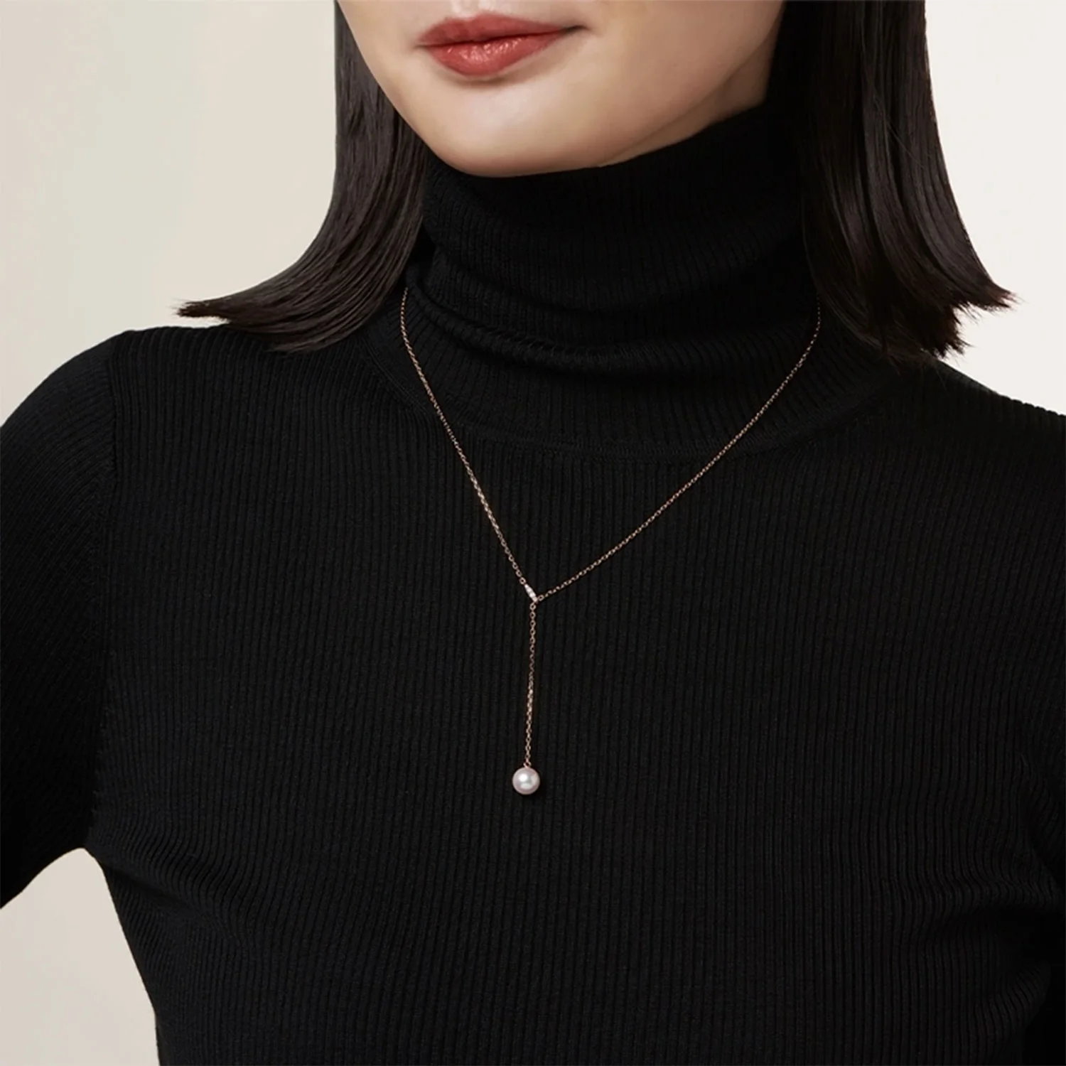 18ct Rose Gold Pearl And Diamond Lariat Pendant - Image 2