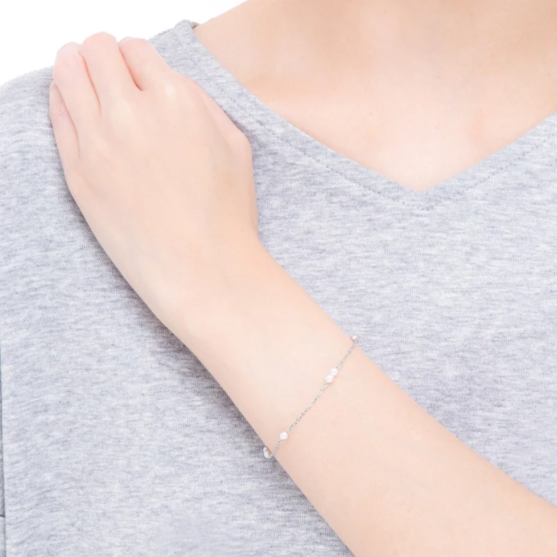 18ct White Gold Akoya Pearl Chain Bracelet - Image 2