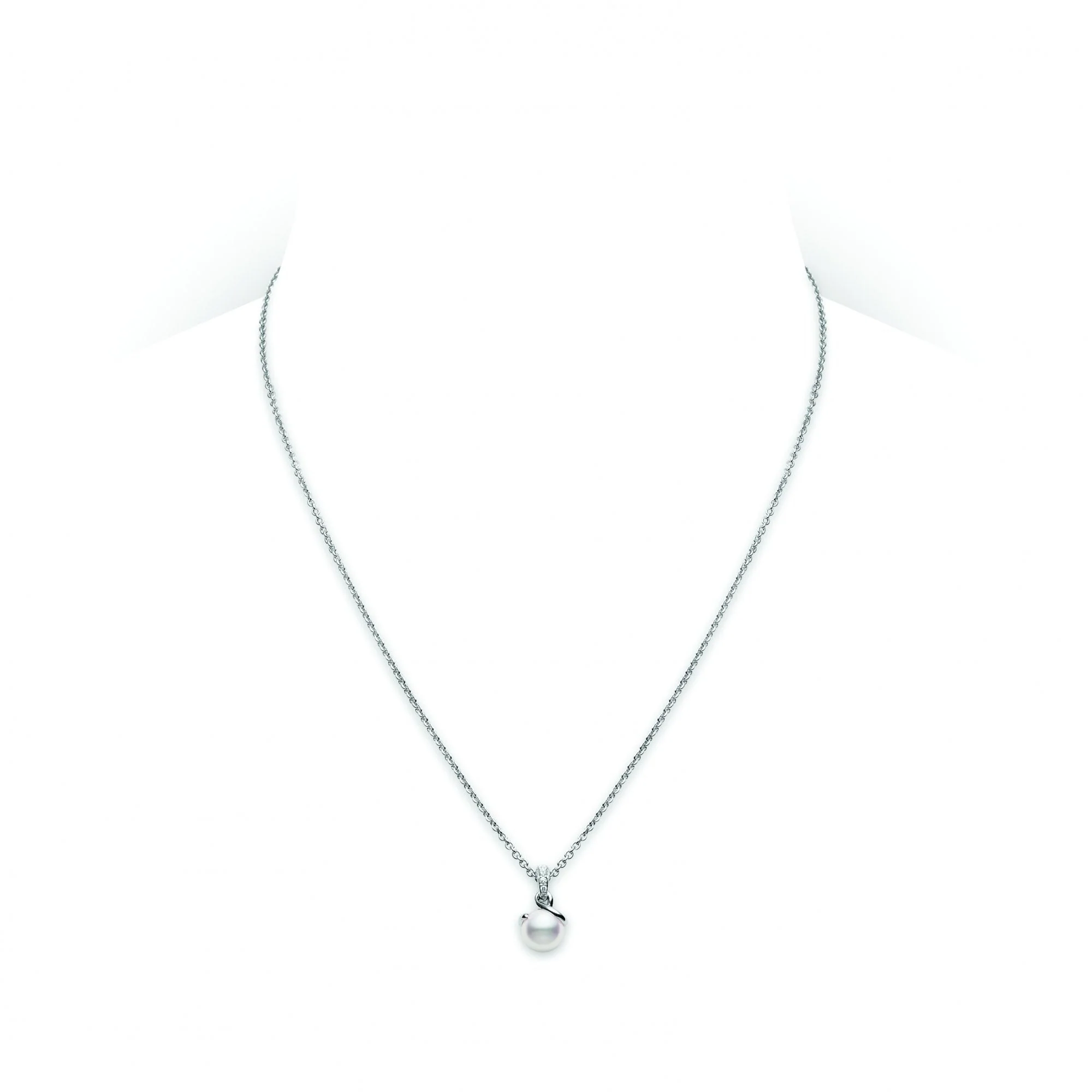 18ct white gold Cultured 8mm Pearl And Diamond Twist Style Pendant - Image 2