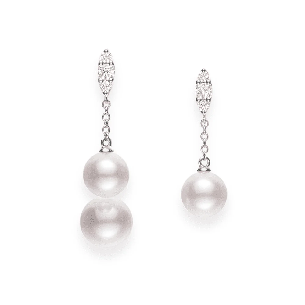 Morning Dew 18ct White Gold Pearl & Diamond Drop Earrings - Image 2