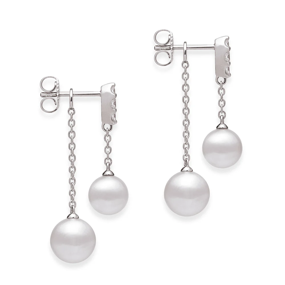 Morning Dew 18ct White Gold Pearl & Diamond Drop Earrings - Image 3