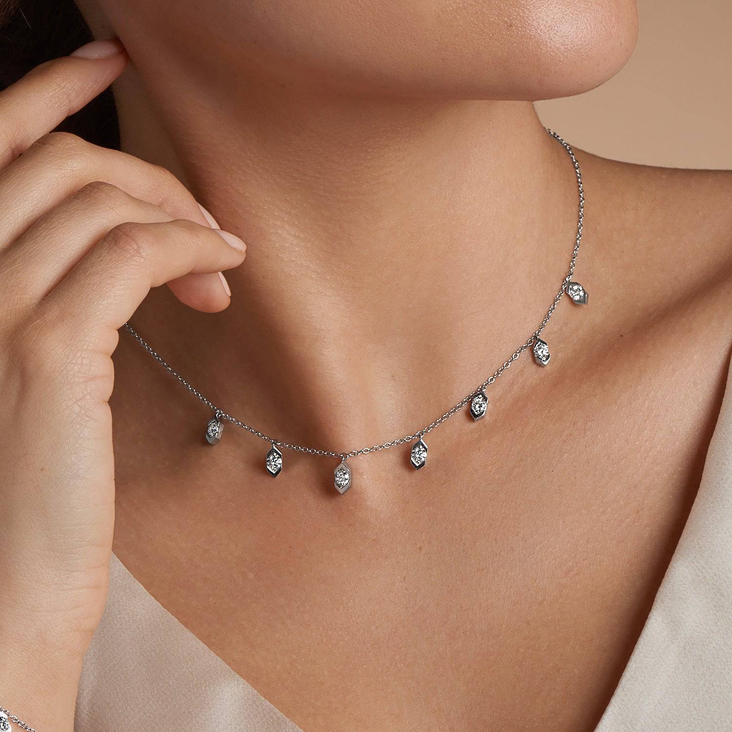 Nouveau Collection 18ct White Gold 1.00 Carat Diamond Drop Necklet - Image 2
