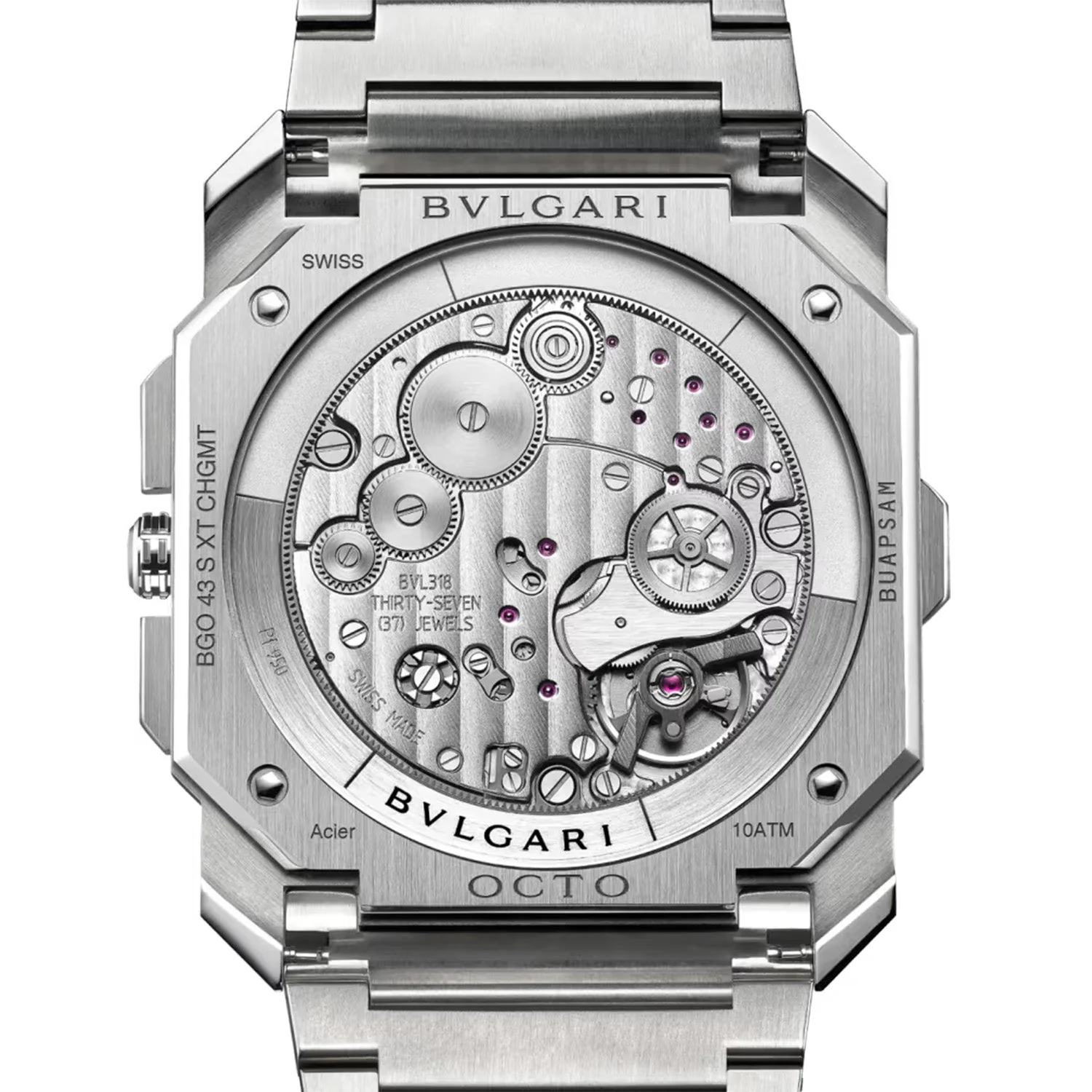 Octo Finissimo 43mm Chronograph Ultra Thin GMT Silver Dial Automatic Bracelet Watch - Image 5