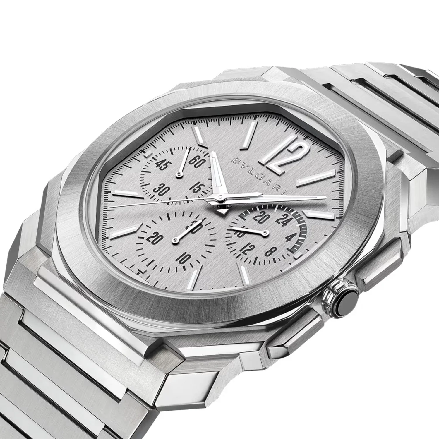 Octo Finissimo 43mm Chronograph Ultra Thin GMT Silver Dial Automatic Bracelet Watch - Image 7