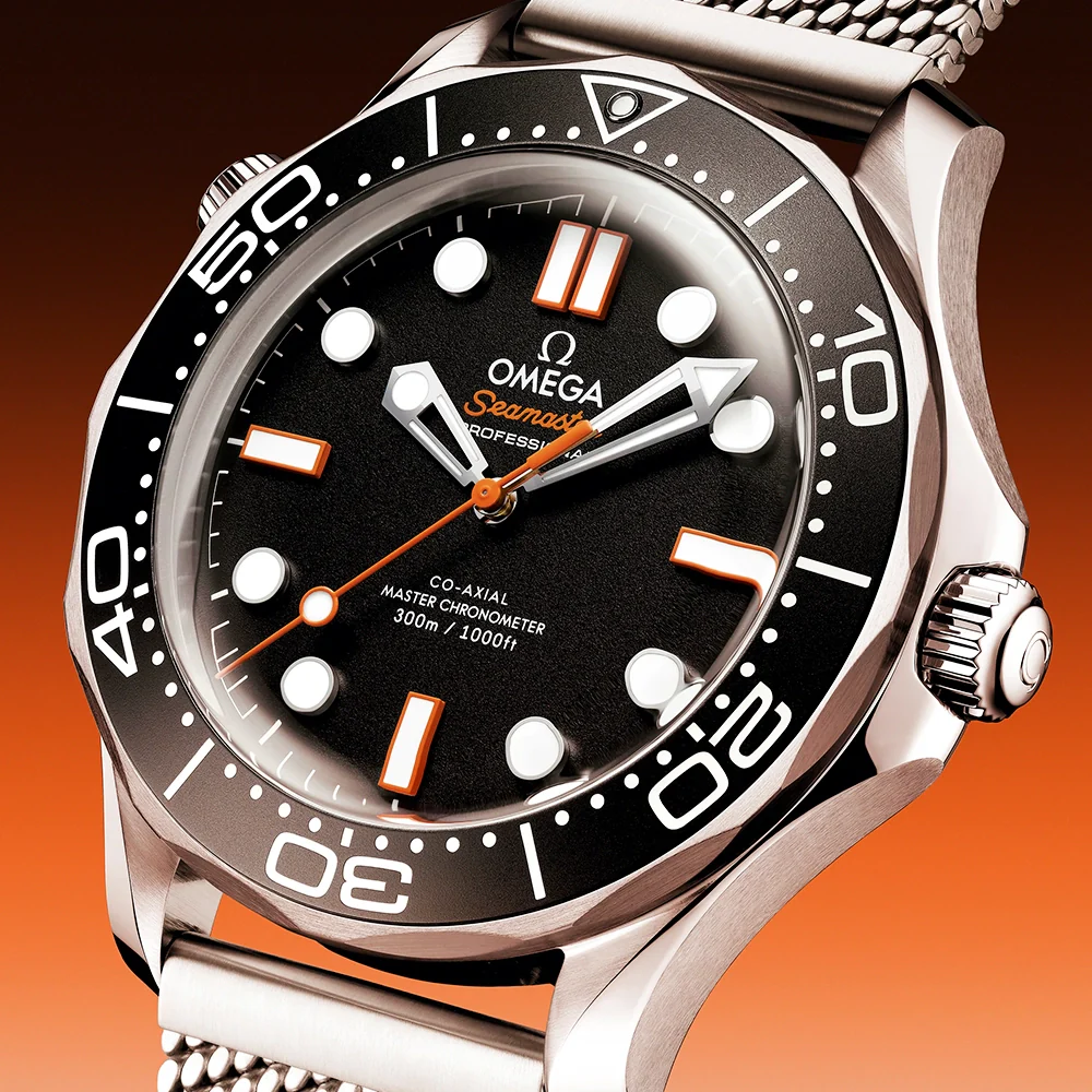Seamaster Diver 300m 42mm Black & Orange Dial Mesh Bracelet Watch - Image 3