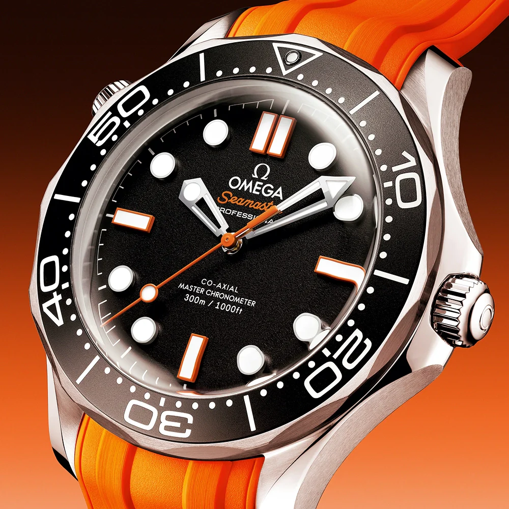 Seamaster Diver 300m 42mm Black & Orange Dial Rubber Strap Watch - Image 3