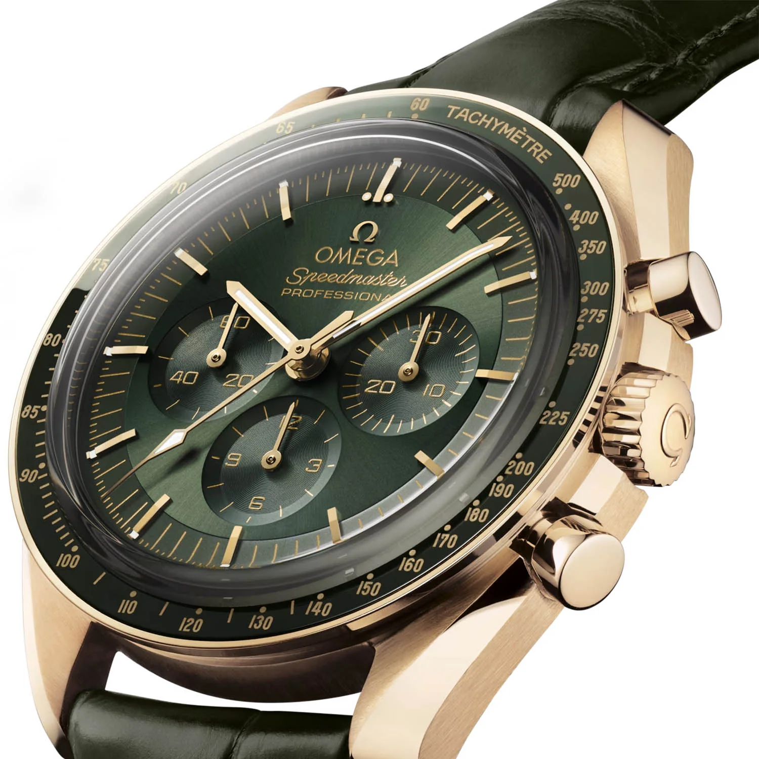 Speedmaster Moonwatch 18ct Moonshine Gold Green Dial Strap Watch - Image 4