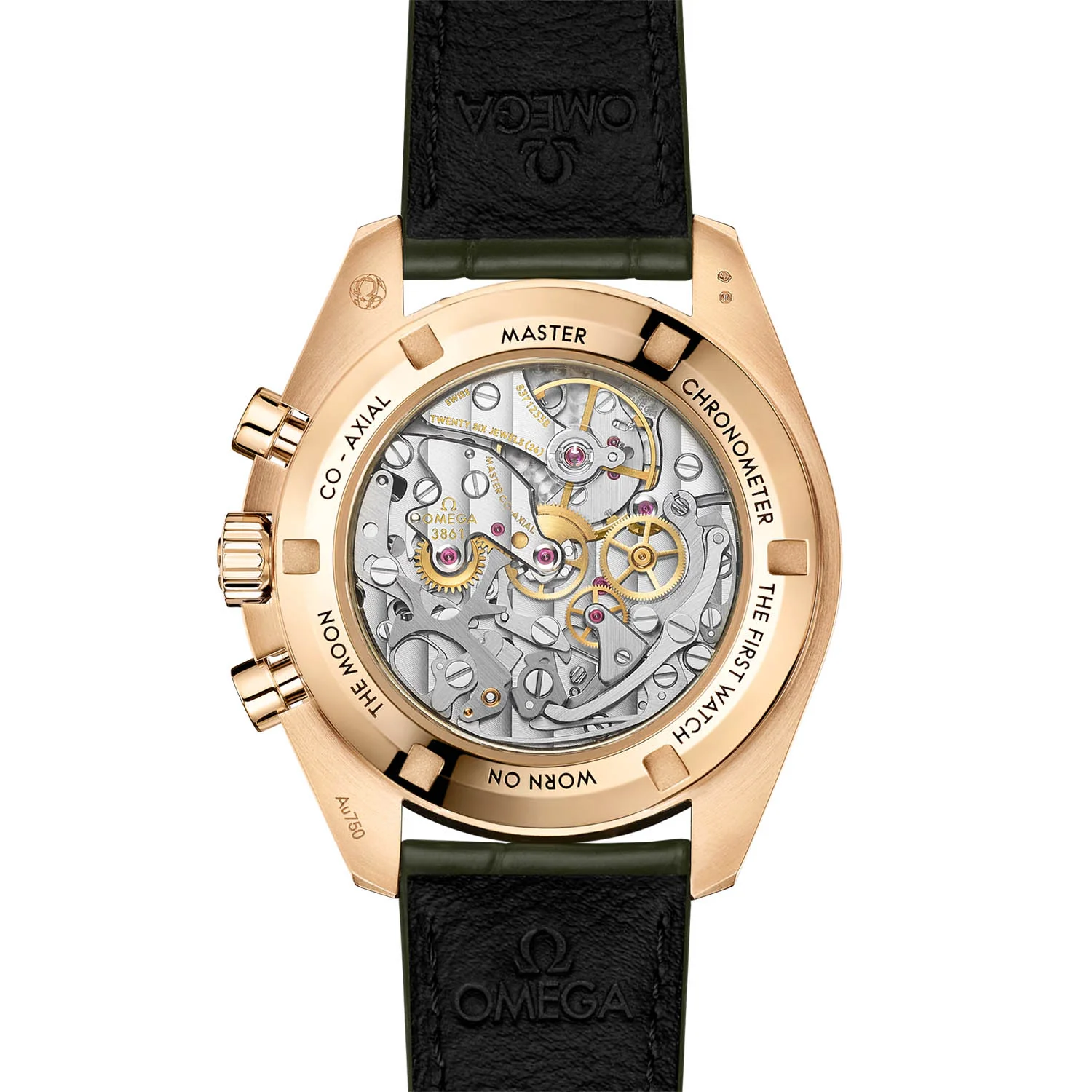 Speedmaster Moonwatch 18ct Moonshine Gold Green Dial Strap Watch - Image 5