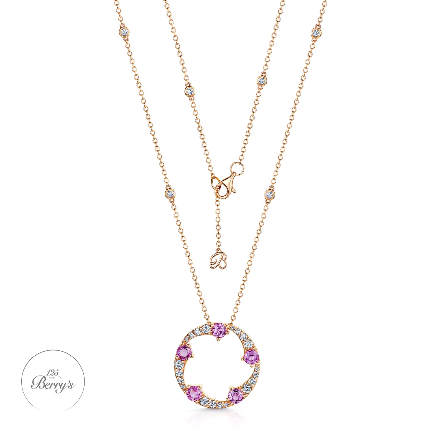 OPEIA Collection 18ct Rose Gold Pink Sapphire And Diamond Large Circle Pendant - Image 4