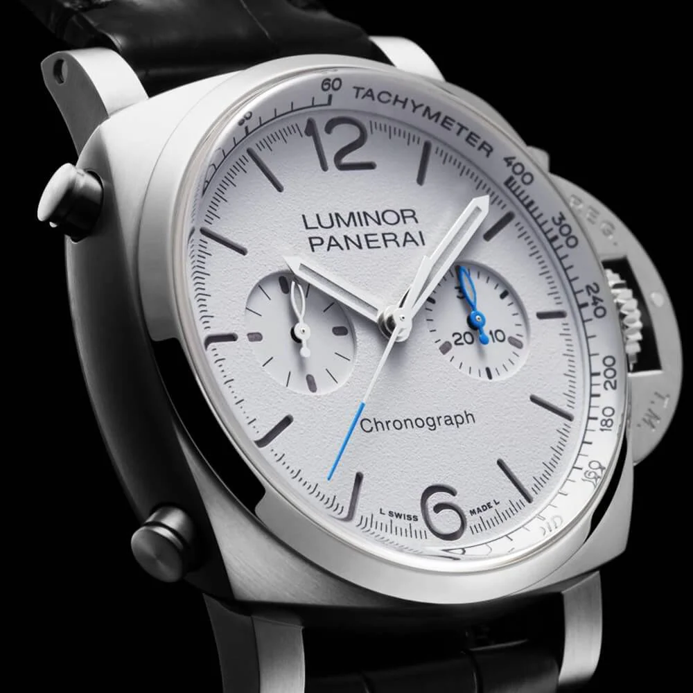 Luminor 44mm White Dial & Leather Strap Automatic Chronograph Watch - Image 2