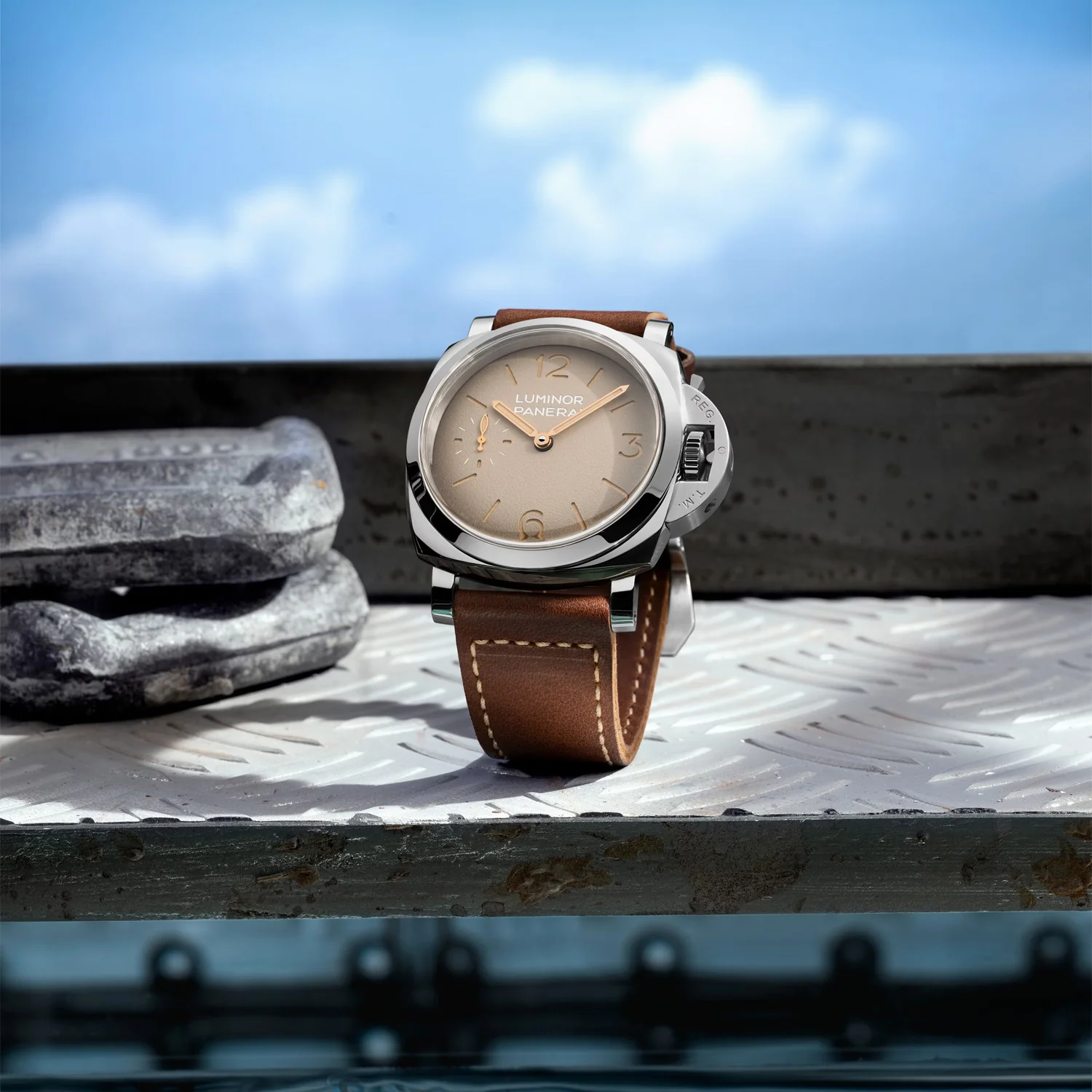 Luminor 47mm Ivory Dial Brown Strap Mens Watch - Image 2