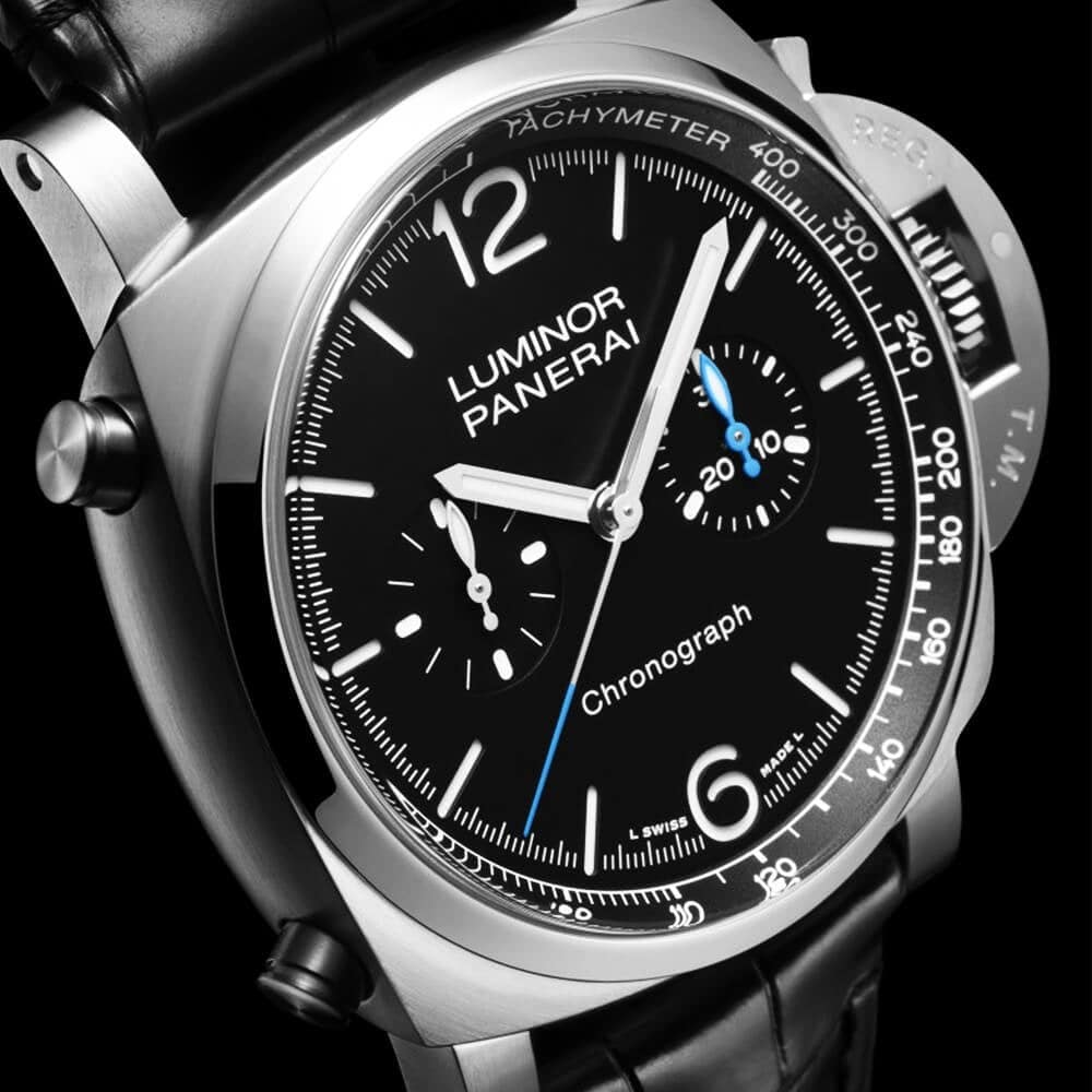 Luminor 44mm Black Dial & Leather Strap Automatic Chronograph Watch - Image 2