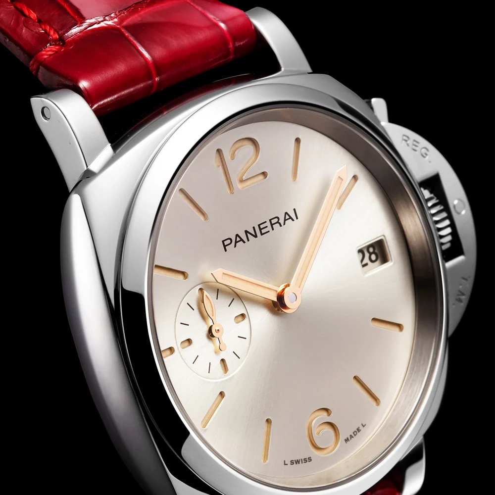 Luminor Due 38mm Silver Dial Automatic Red Strap Watch - Image 4