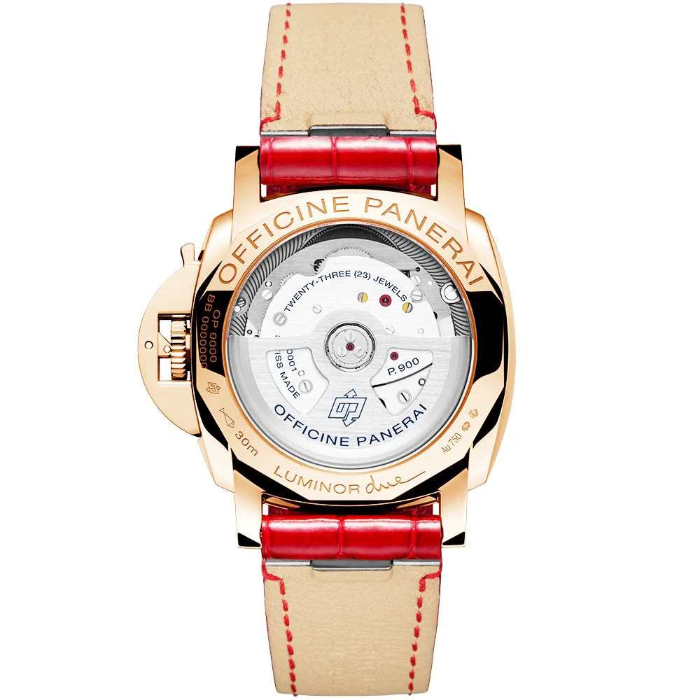 Luminor Due Goldtech Madreperla 38mm Automatic Red Strap Watch - Image 4