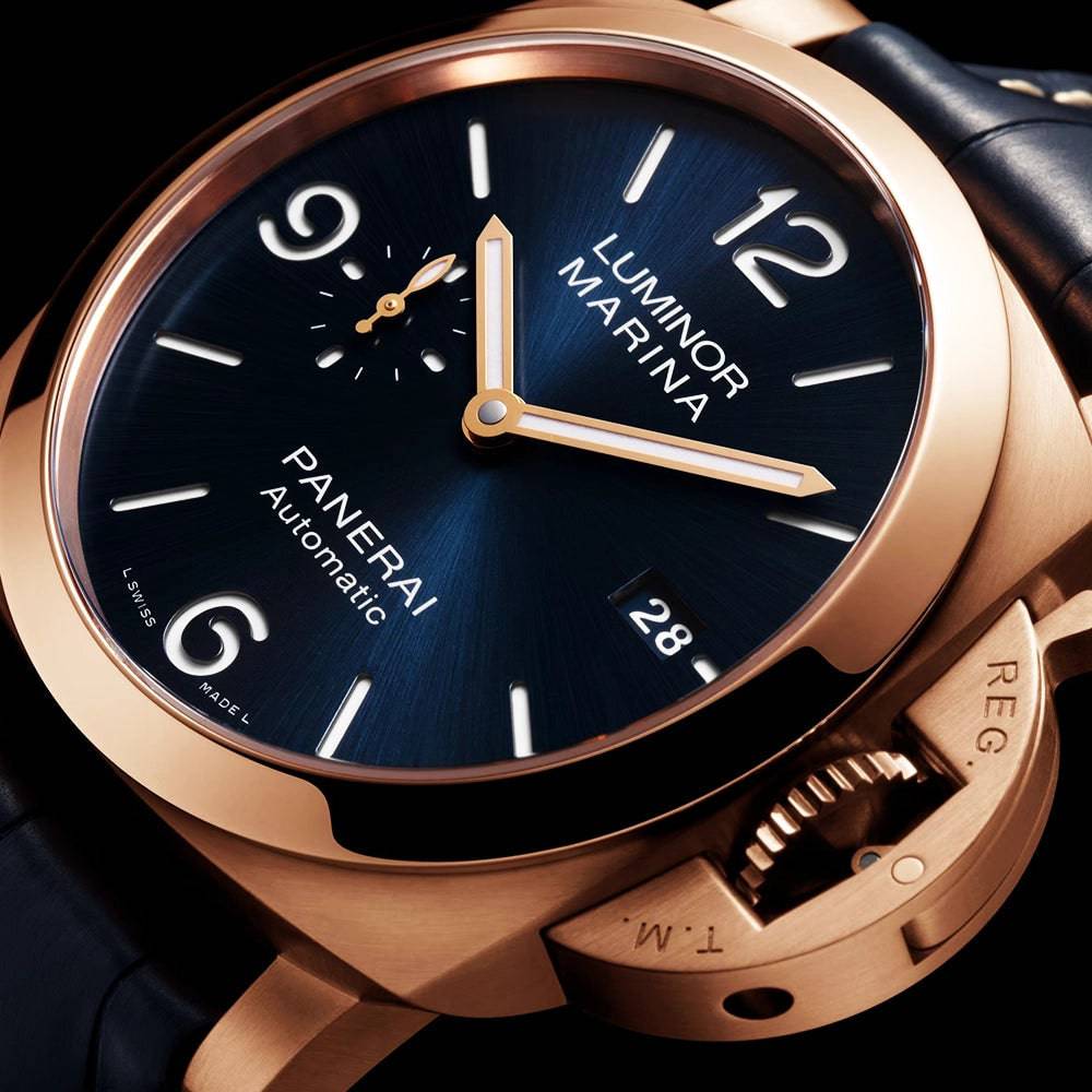 Luminor Goldtech 44mm Blue Dial Automatic Leather Strap Watch - Image 3