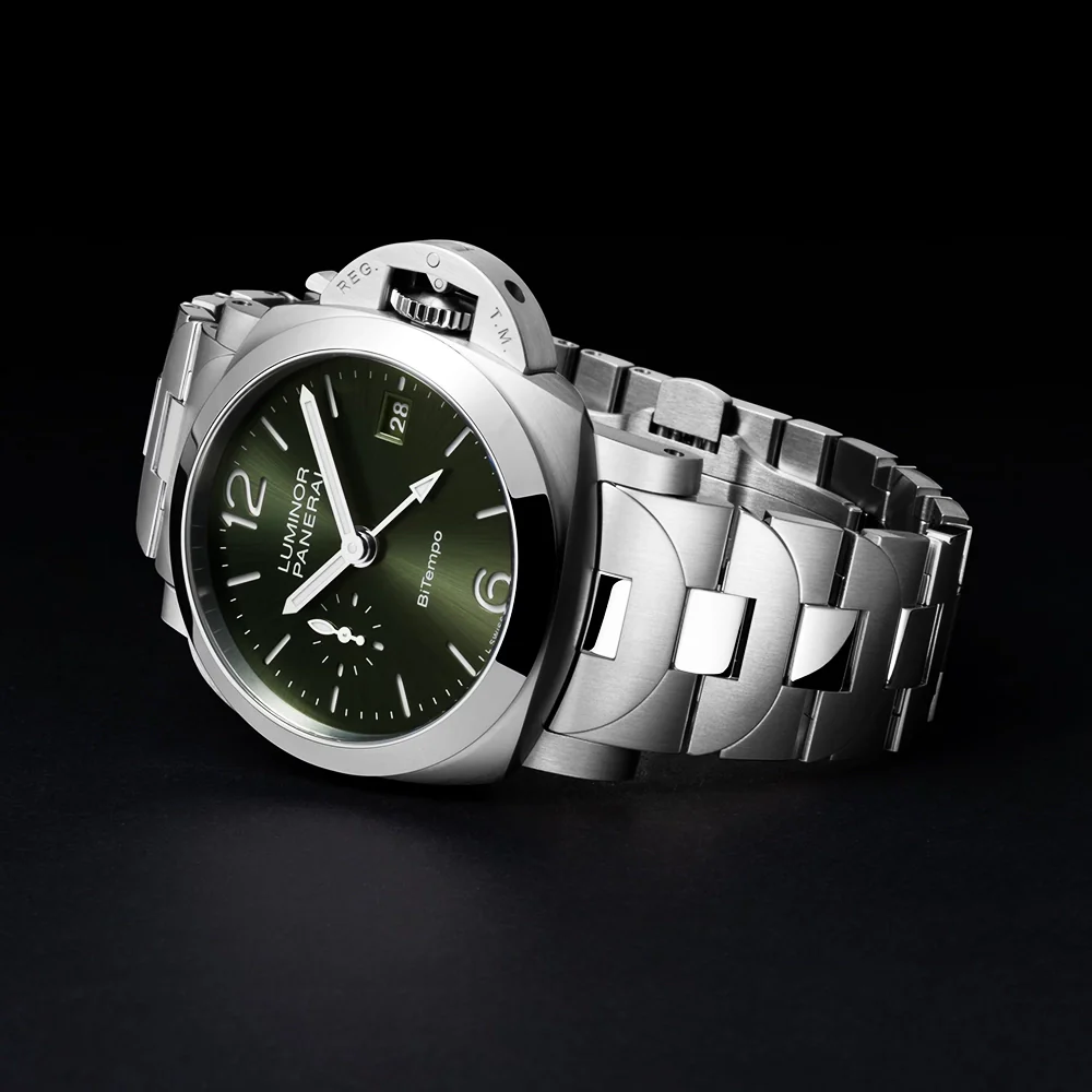 Luminor Quaranta BiTempo Green Sunray Dial Bracelet Watch - Image 2