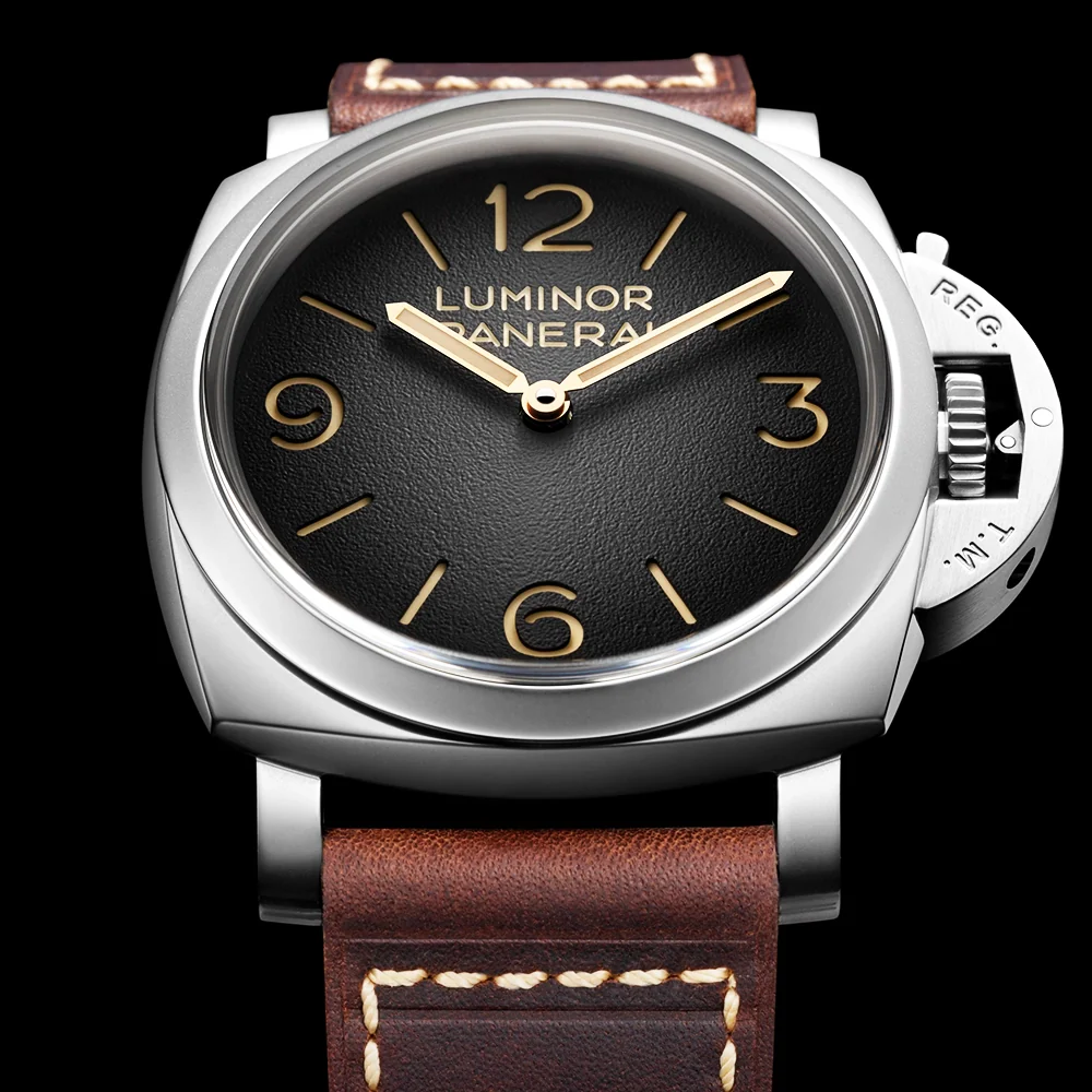 Luminor Tre Giorni 47mm Patina Steel Mens Leather Strap Watch - Image 3