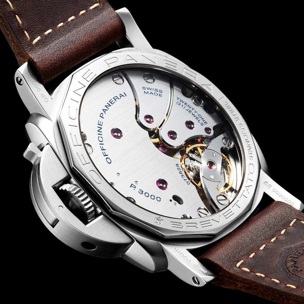 Luminor Tre Giorni 47mm Patina Steel Mens Leather Strap Watch - Image 4