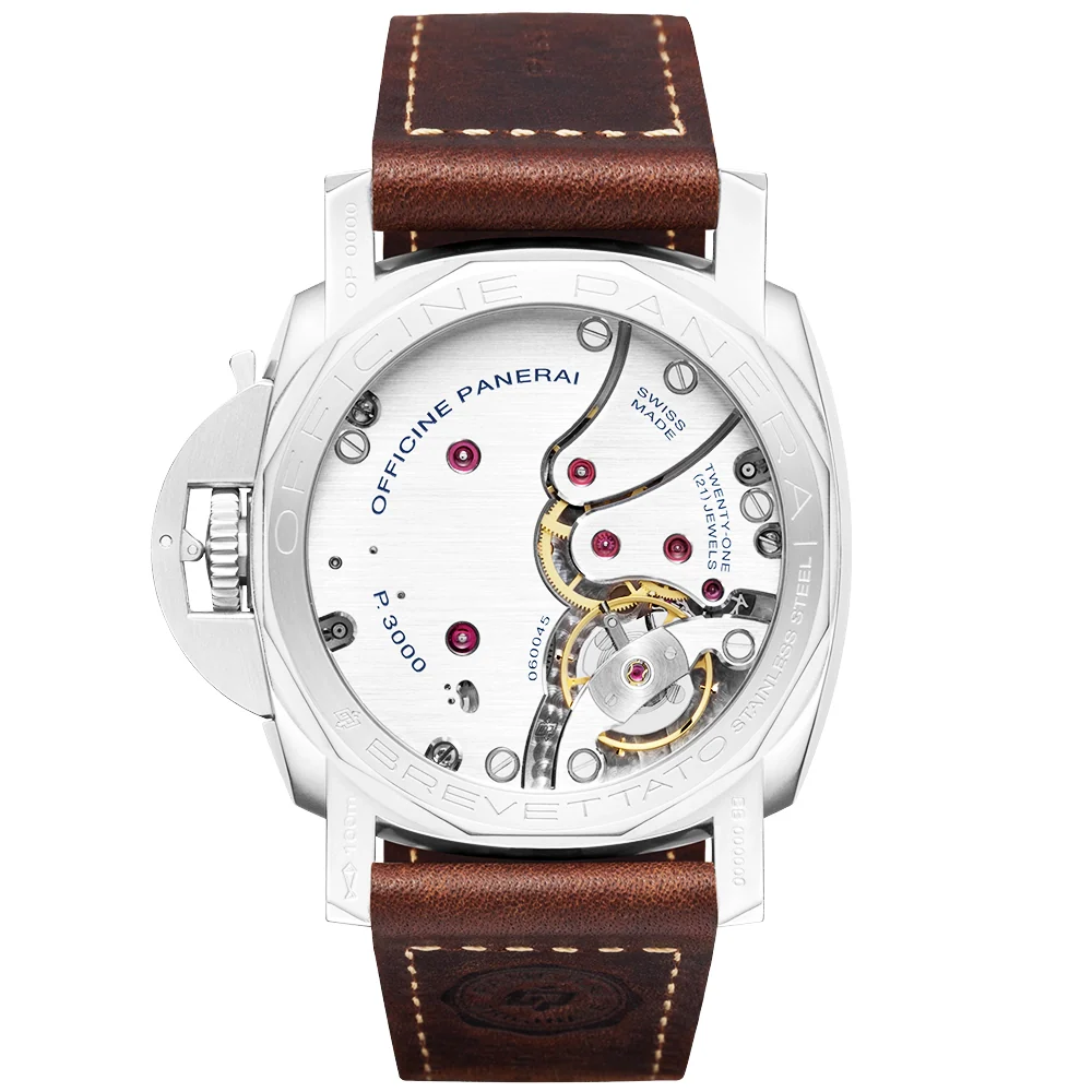 Luminor Tre Giorni 47mm Patina Steel Mens Leather Strap Watch - Image 5