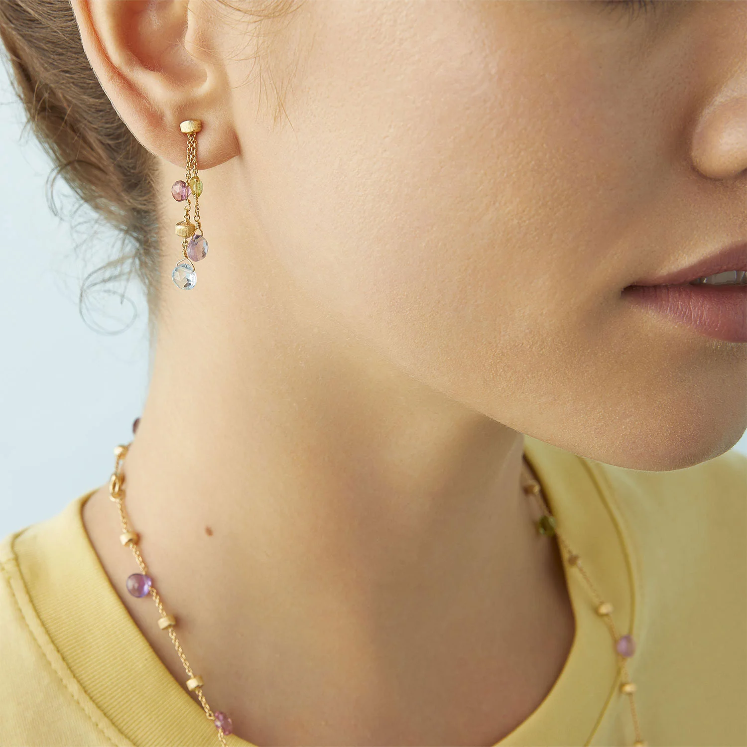 Paradise 18ct Yellow Gold Mixed Stone Double Drop Earrings - Image 2