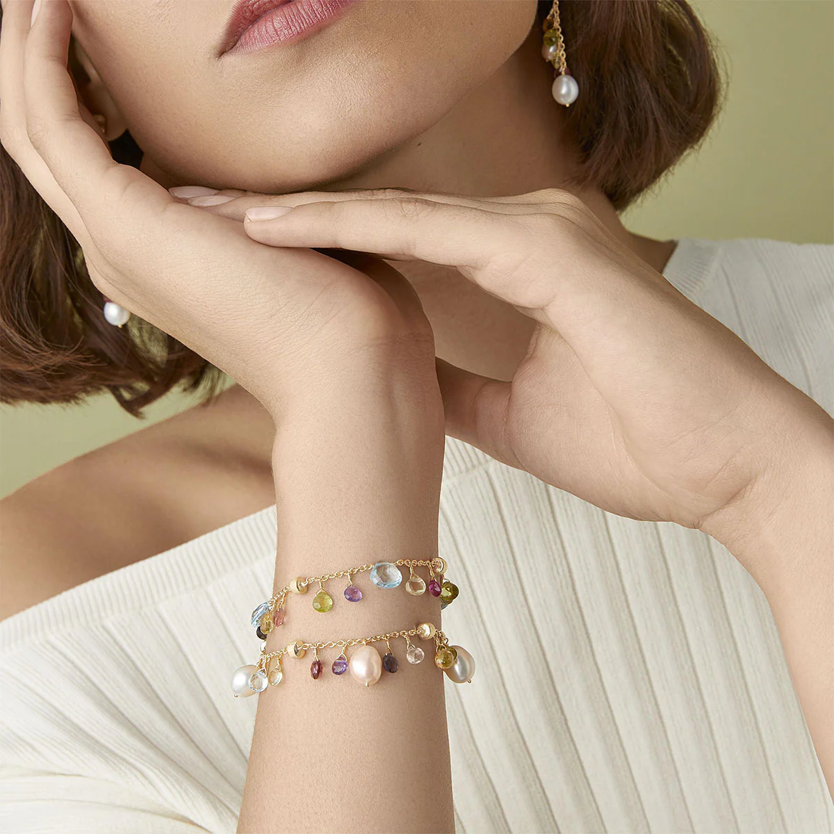 Paradise 18ct Yellow Gold Multicoloured Gemstone & Pearl Bracelet - Image 2