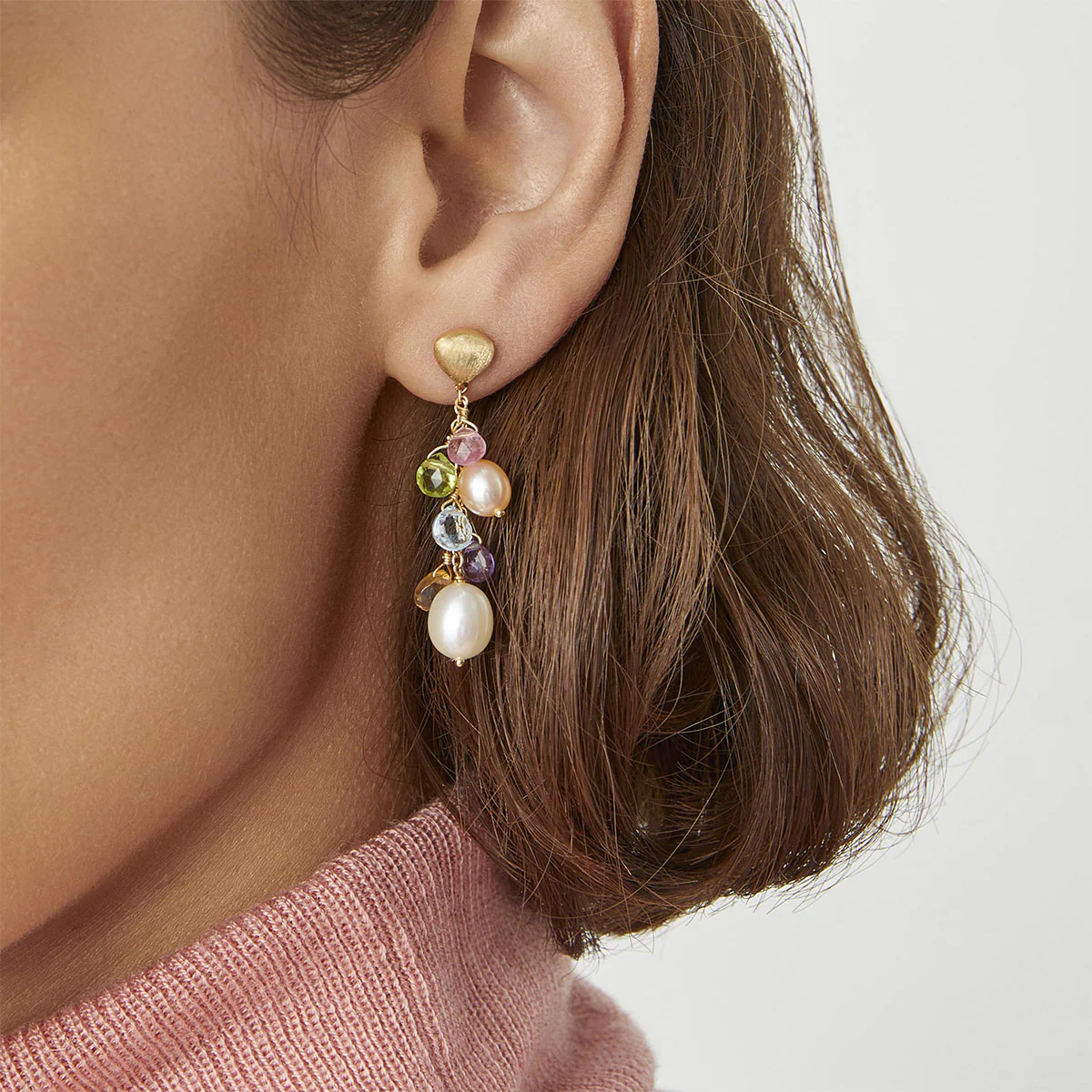 Paradise 18ct Yellow Gold Multicoloured Gemstone & Pearl Earrings - Image 2