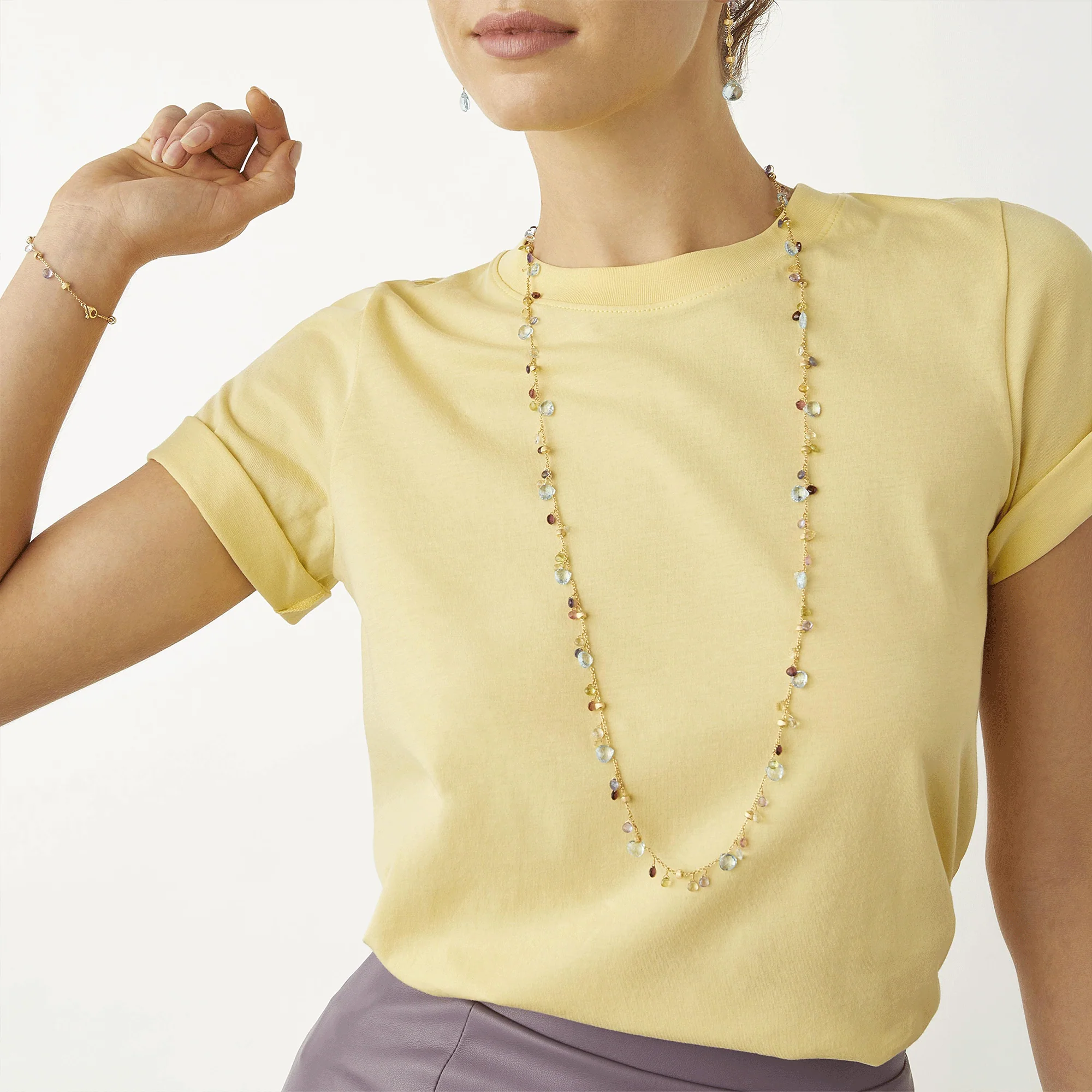 Paradise 18ct Yellow Gold Multicoloured Gemstone Sautoir Necklace - Image 2