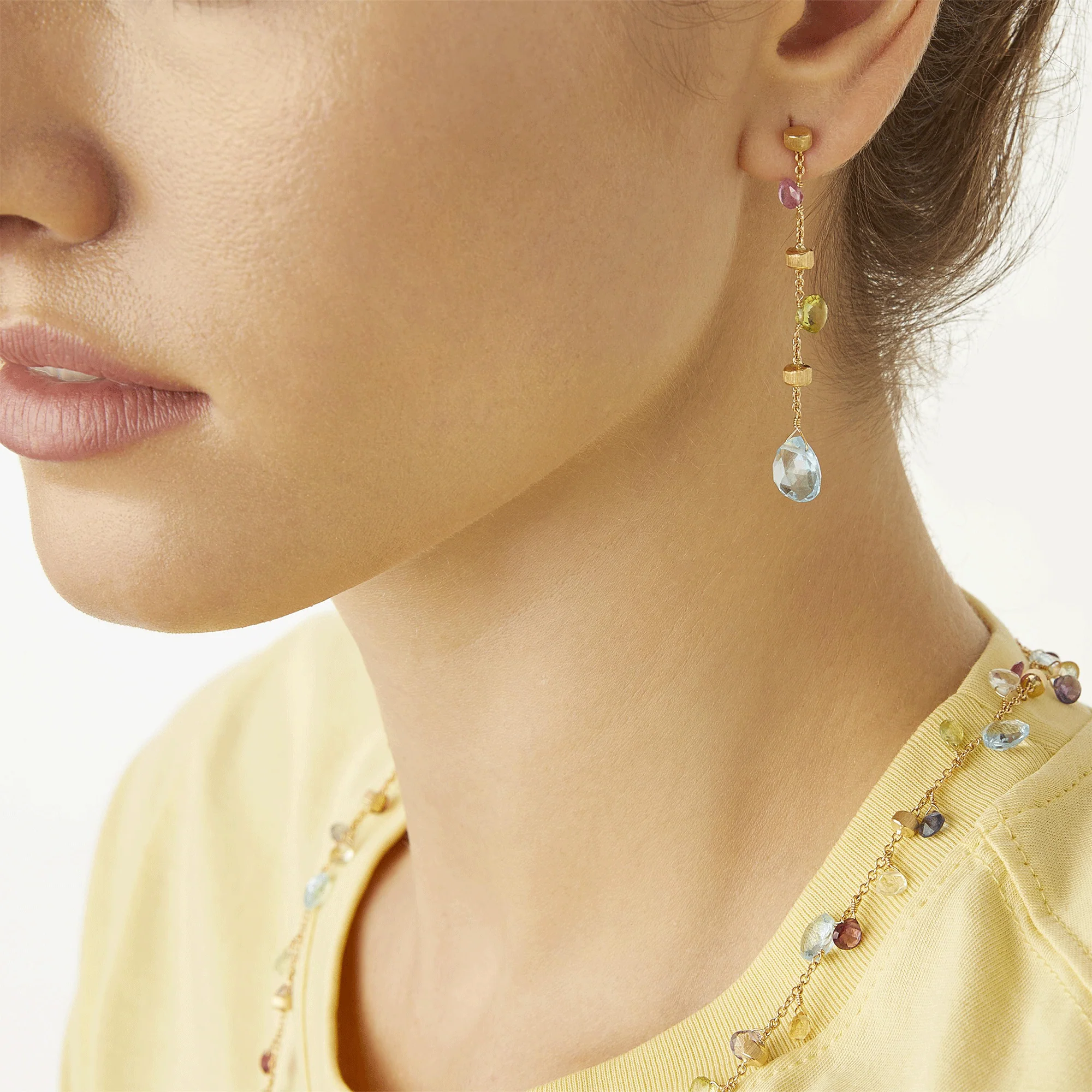 Paradise 18ct Yellow Gold Multicoloured Long Drop Earrings - Image 2