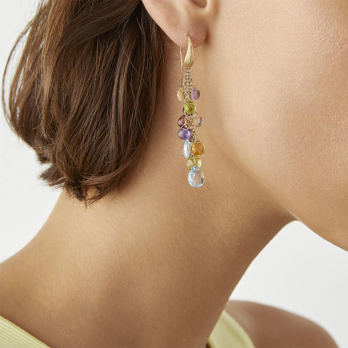 Paradise 18ct Yellow Gold Multicoloured Stone Drop Earrings - Image 2