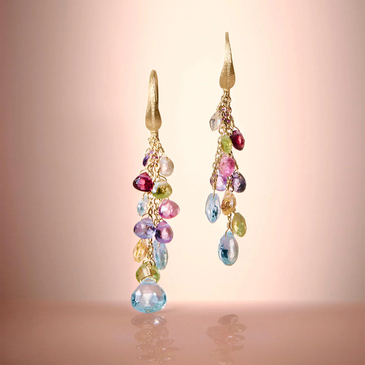 Paradise 18ct Yellow Gold Multicoloured Stone Drop Earrings - Image 3