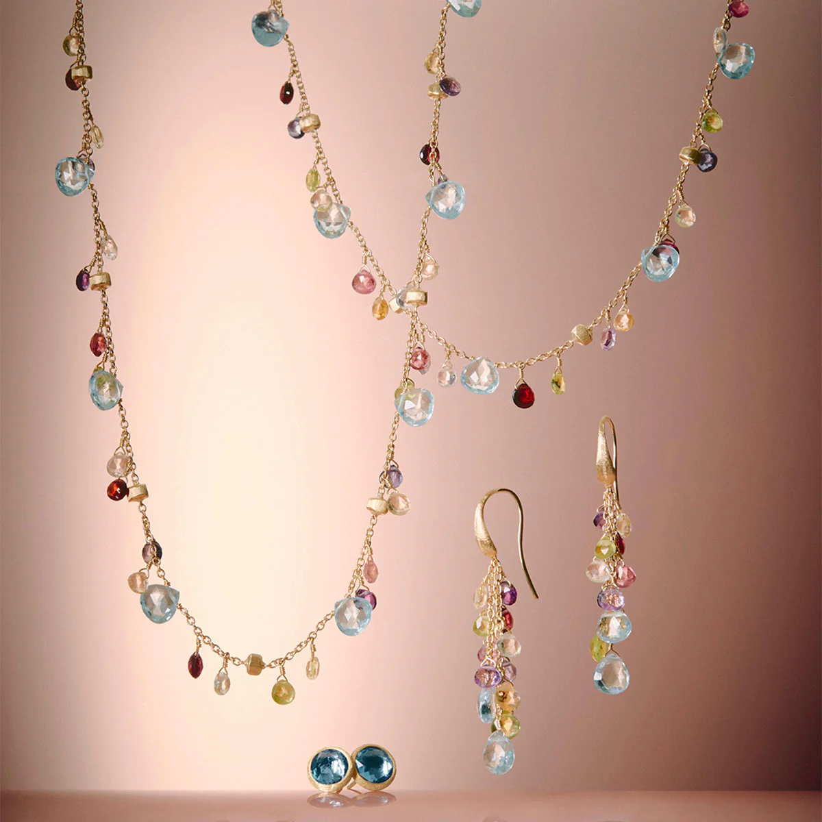 Paradise 18ct Yellow Gold Multicoloured Stone Drop Earrings - Image 4