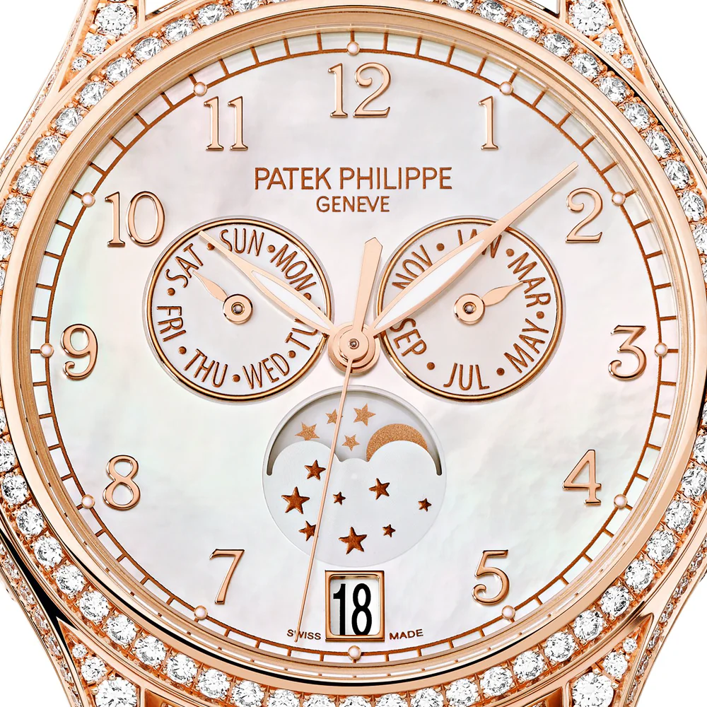 Annual Calendar 18ct Rose Gold Diamond Case Mother Of Pearl Dial Ladies Leather Strap Watch - Image 5